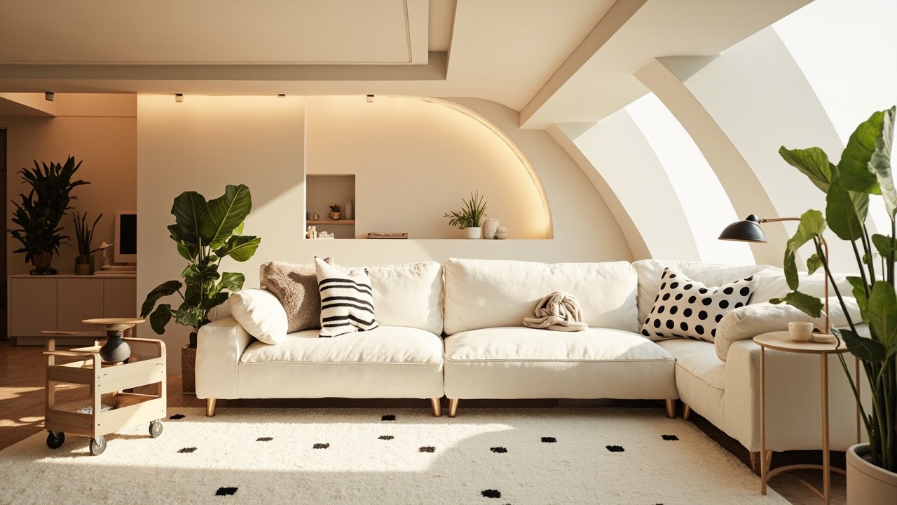 A Cozy Modern Living Room with Warm Lighting