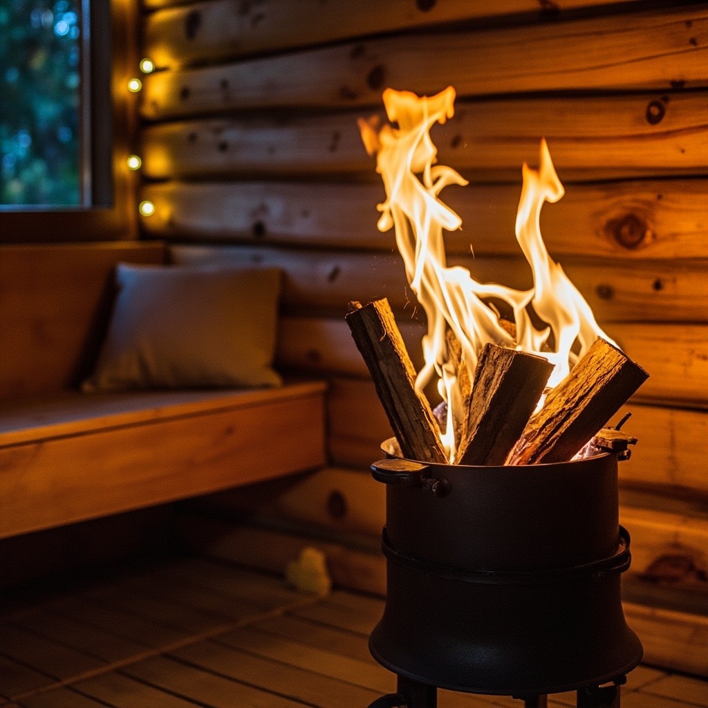 A Cozy Outdoor Sauna with Wood-burning Heater