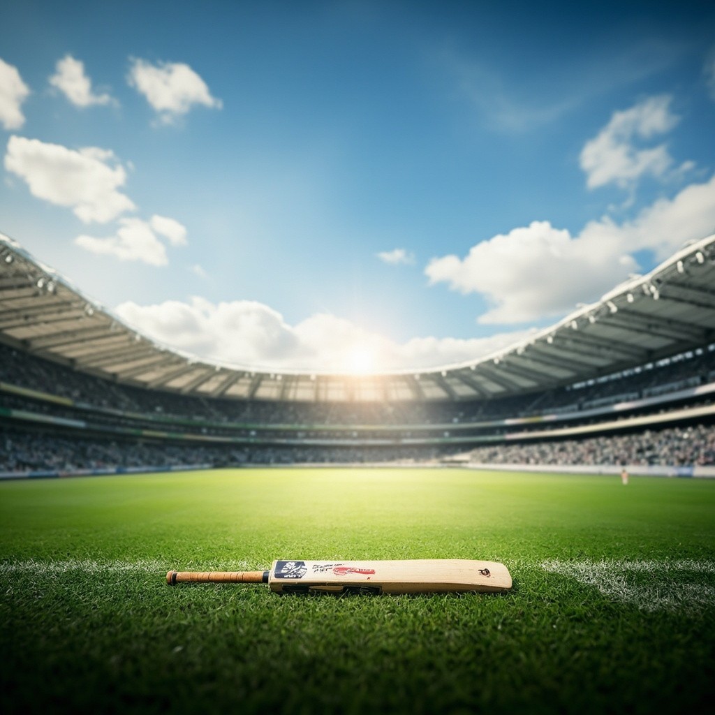 A Cricket Bat in a Stadium Background