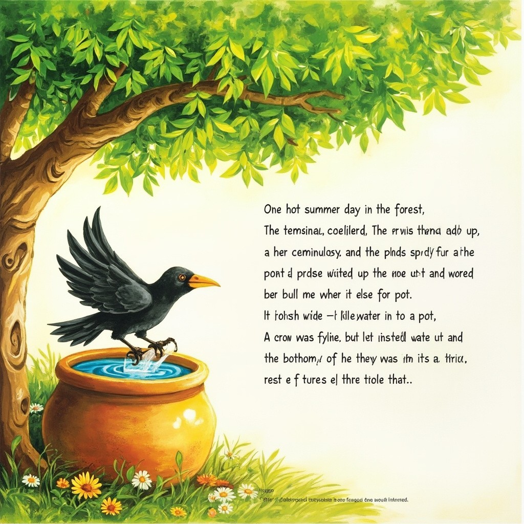 A Crow Struggling to Reach Water in Pot