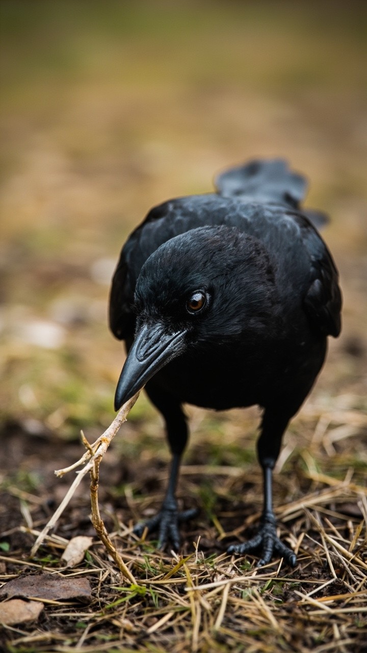 A Crow Using a Stick to Search a Hole
