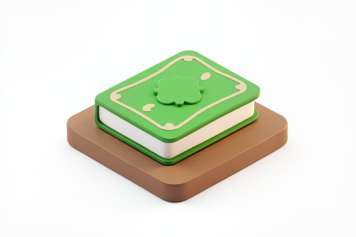 A Cute, Cartoonish Quran Icon on a Stand