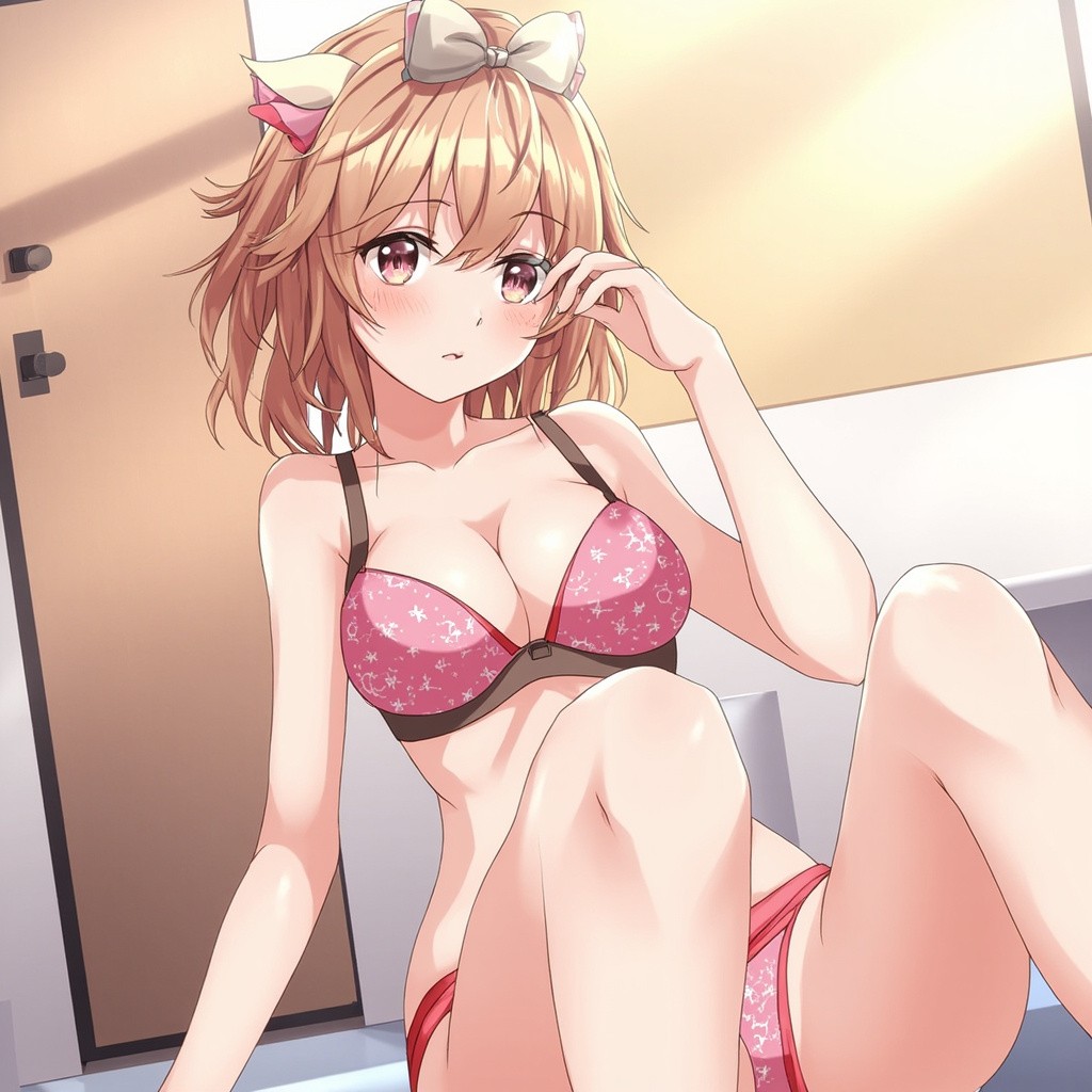 A Cute Anime Girl in Undergarments