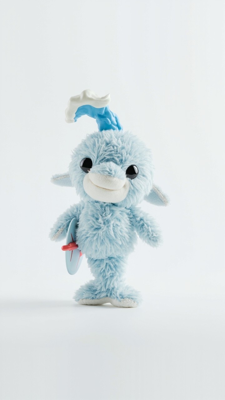 A Cute Dolphin-Wave Hybrid Chibi Plush Figurine
