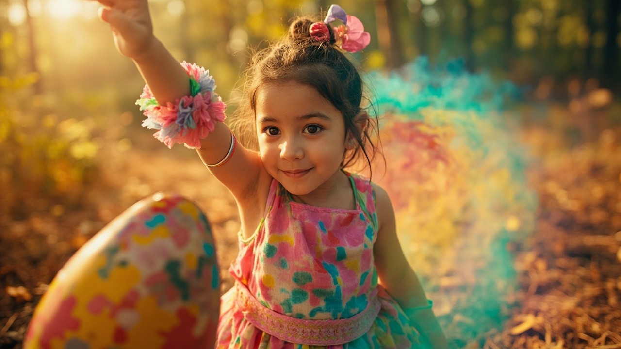 A Cute Girl Finds a Magical Colorful Egg