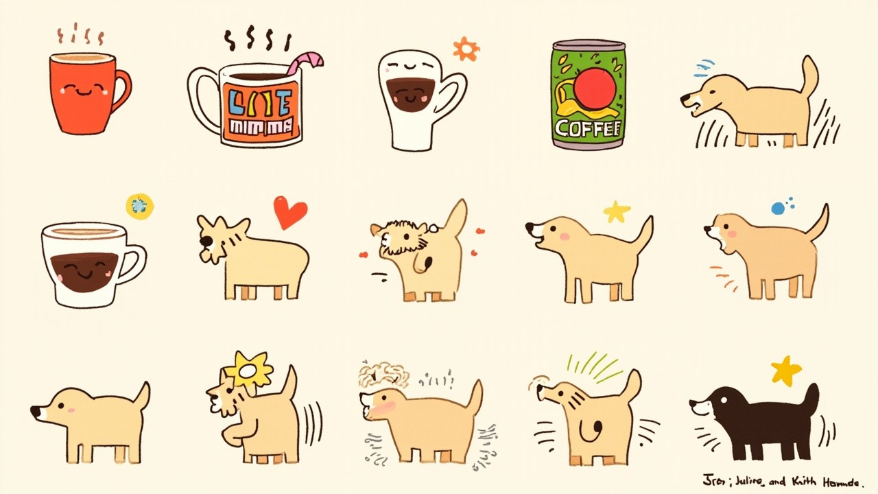 A Cute Kawaii Dog Family and Food Illustrations