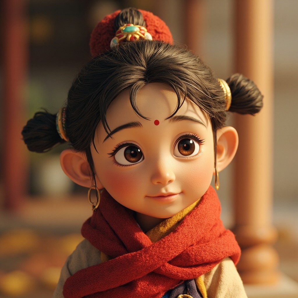 A Cute Tibetan Girl in Pixar Style