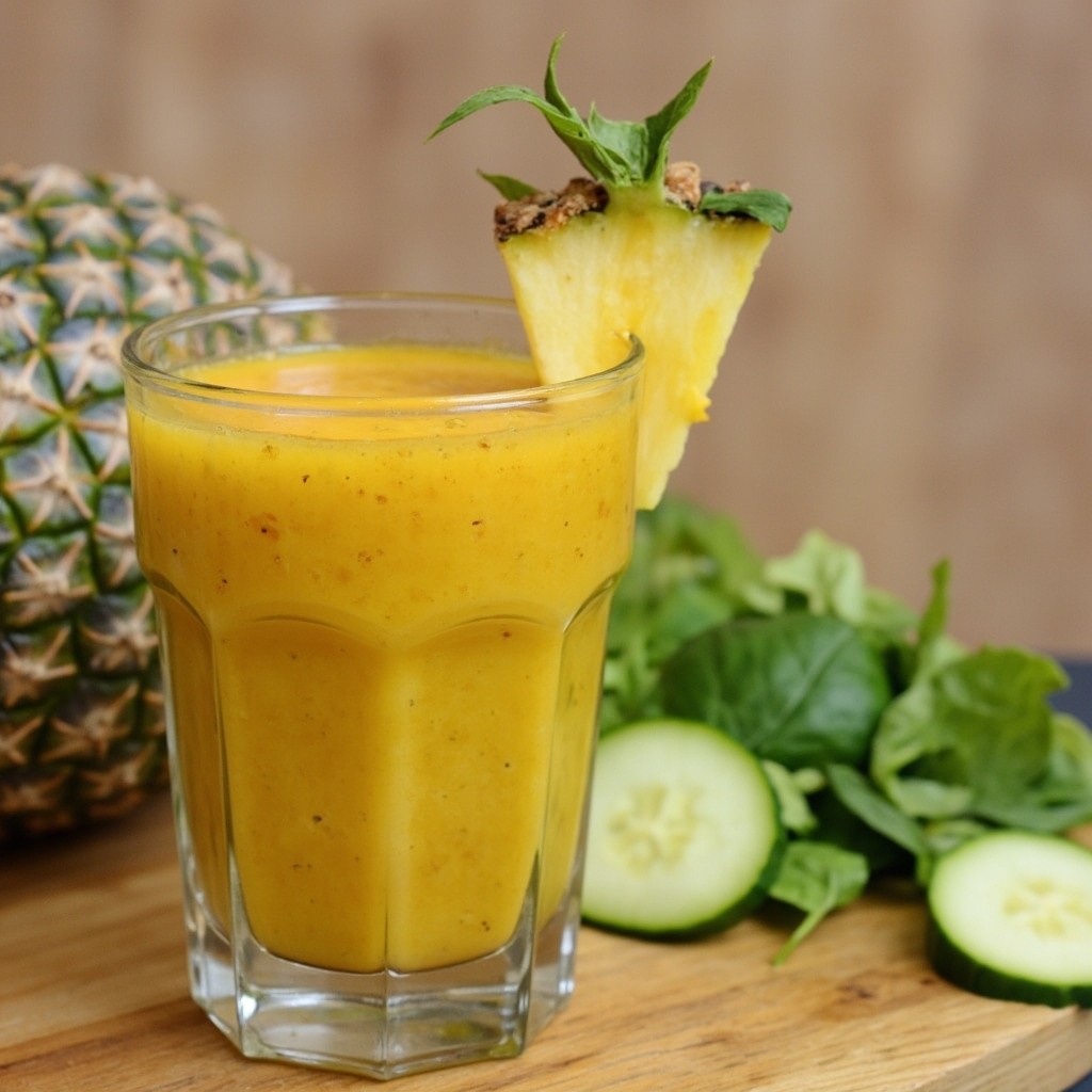 A Delicious Mango Pineapple Spinach Cucumber Smoothie