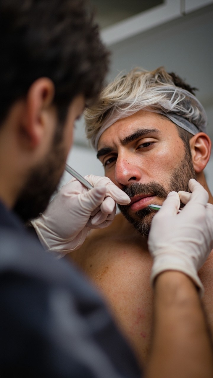 A Doctor Giving Man a Skin Treatment