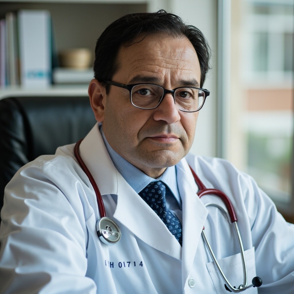A Doctor in His 50s in His Office