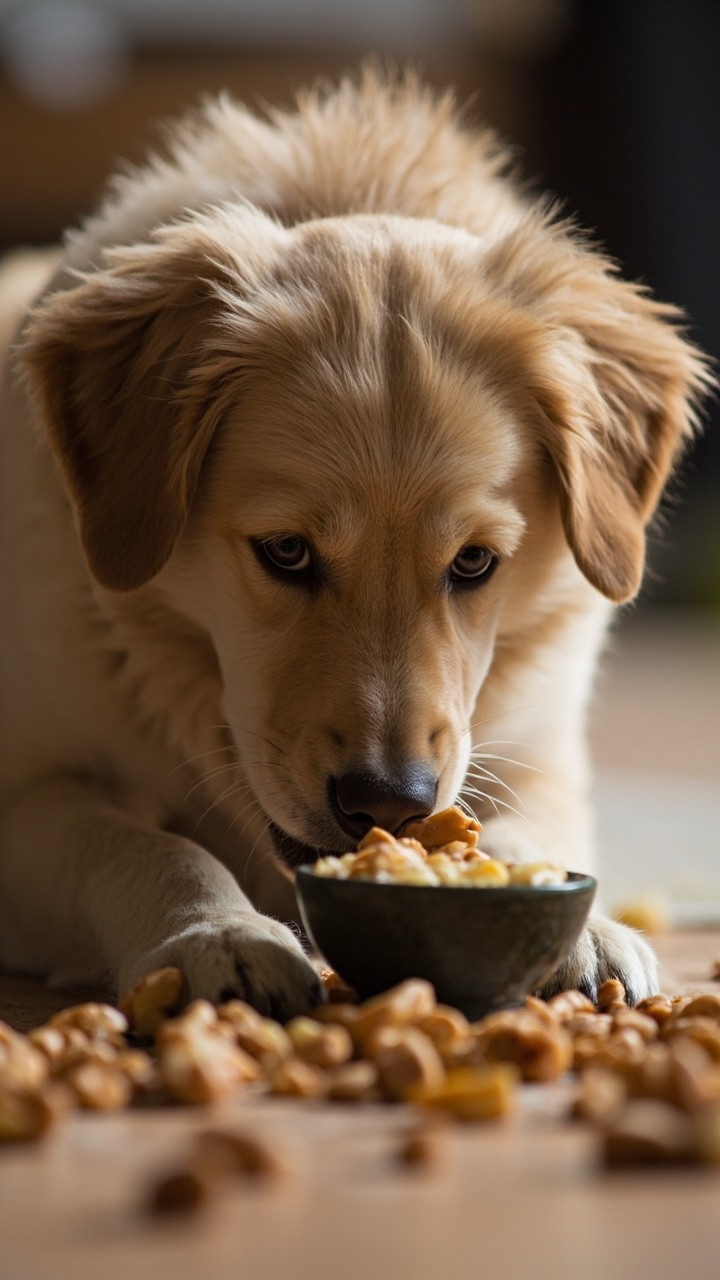 A Dog Enjoying His Meal