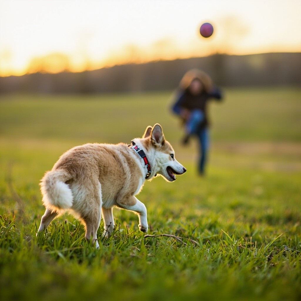 A Dog Playing Ball with a Human in a Meadow