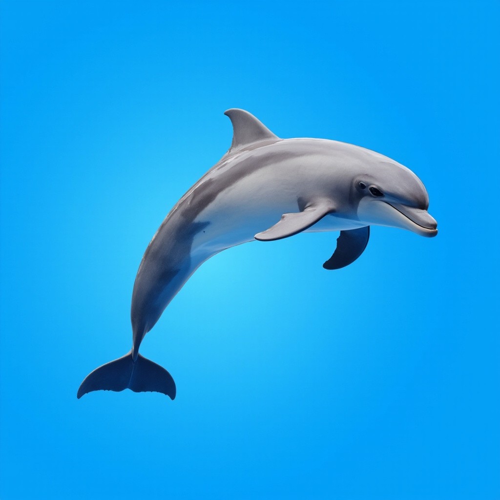 A Dolphin Leaping Against a Blue Background