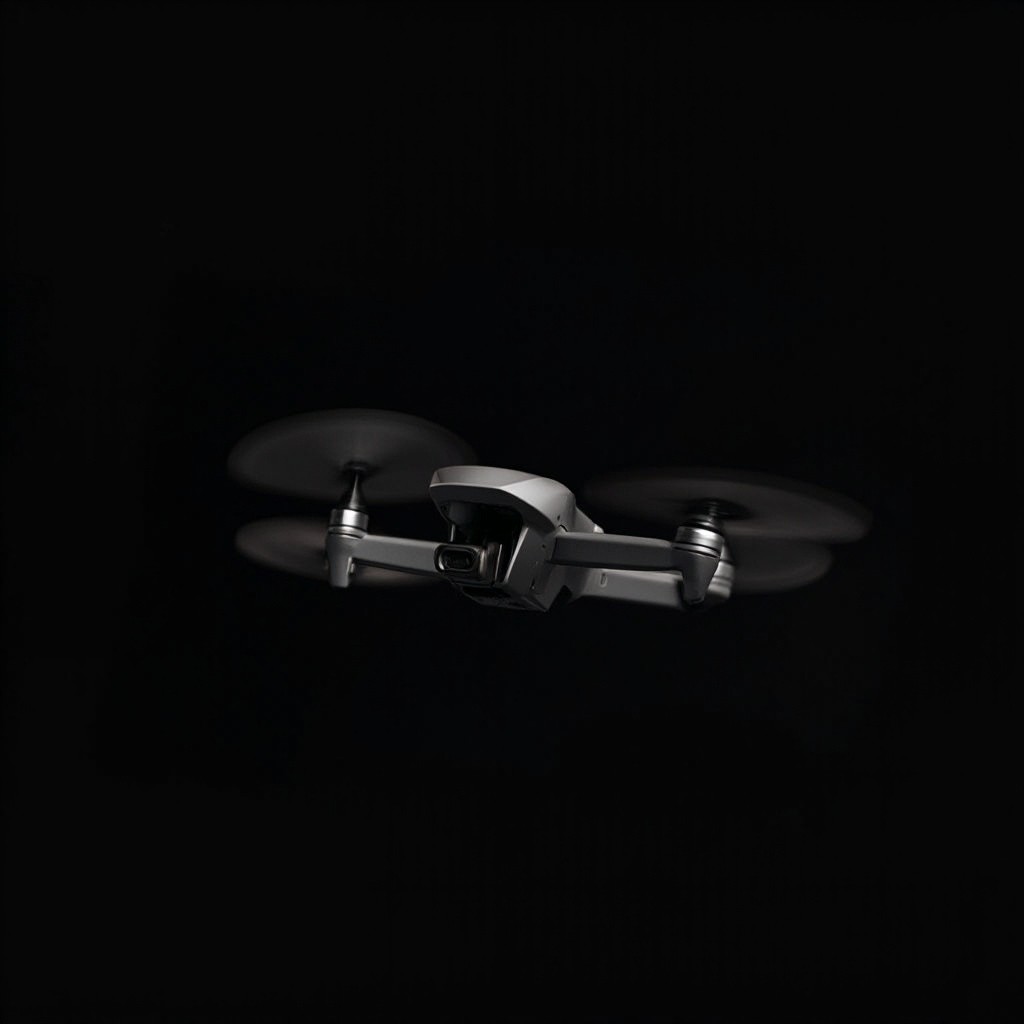 A Drone Flying Against a Dark Technological Background