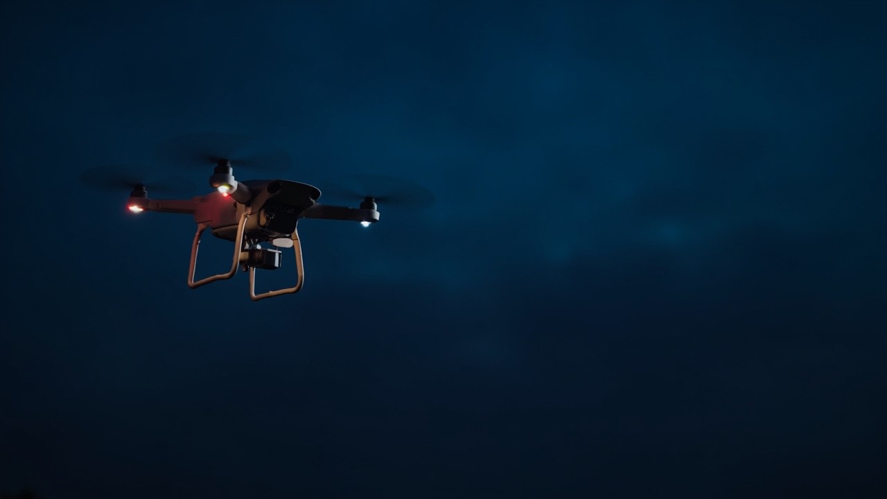 A Drone Flying in the Dark Sky