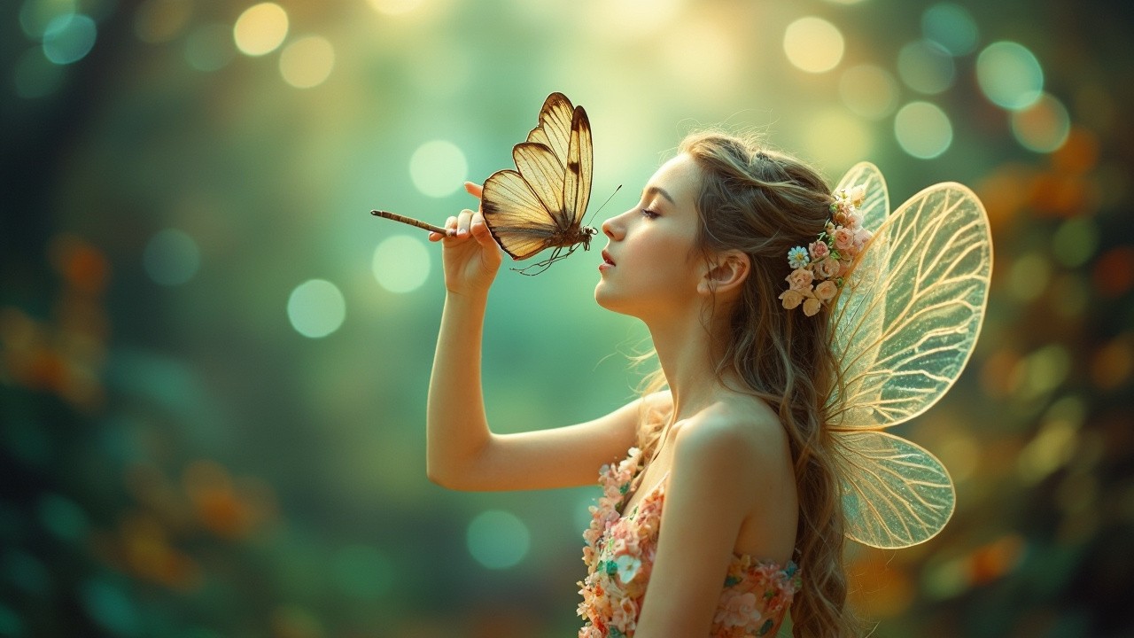 A Fairy with Dragonfly Wings in Magical Forest