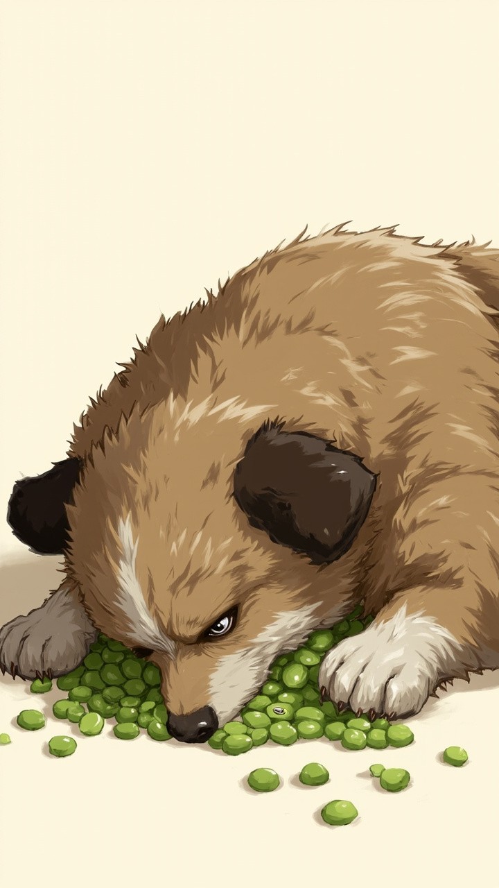 A Fantasy Dog Fainting Amidst Green Peas Meal
