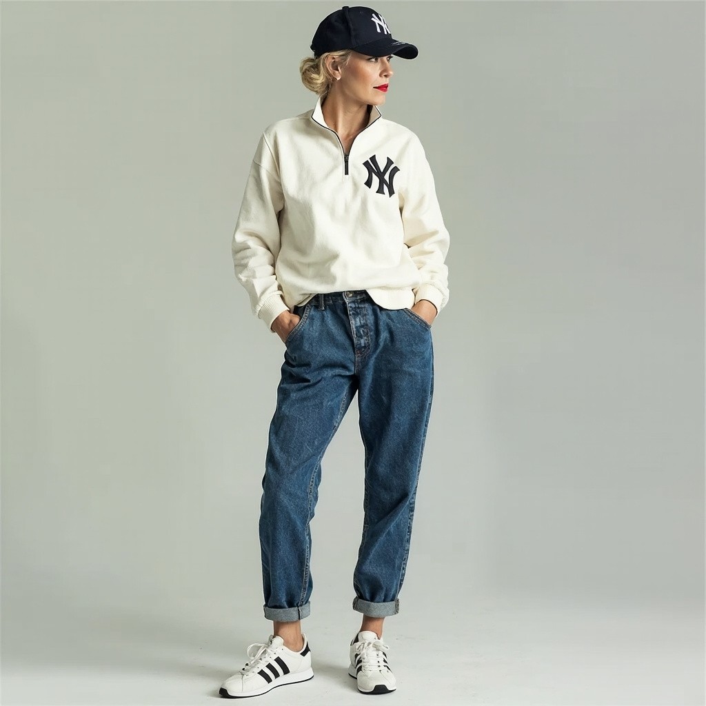 A Fashionable Middle-aged Woman in Casual Sportswear