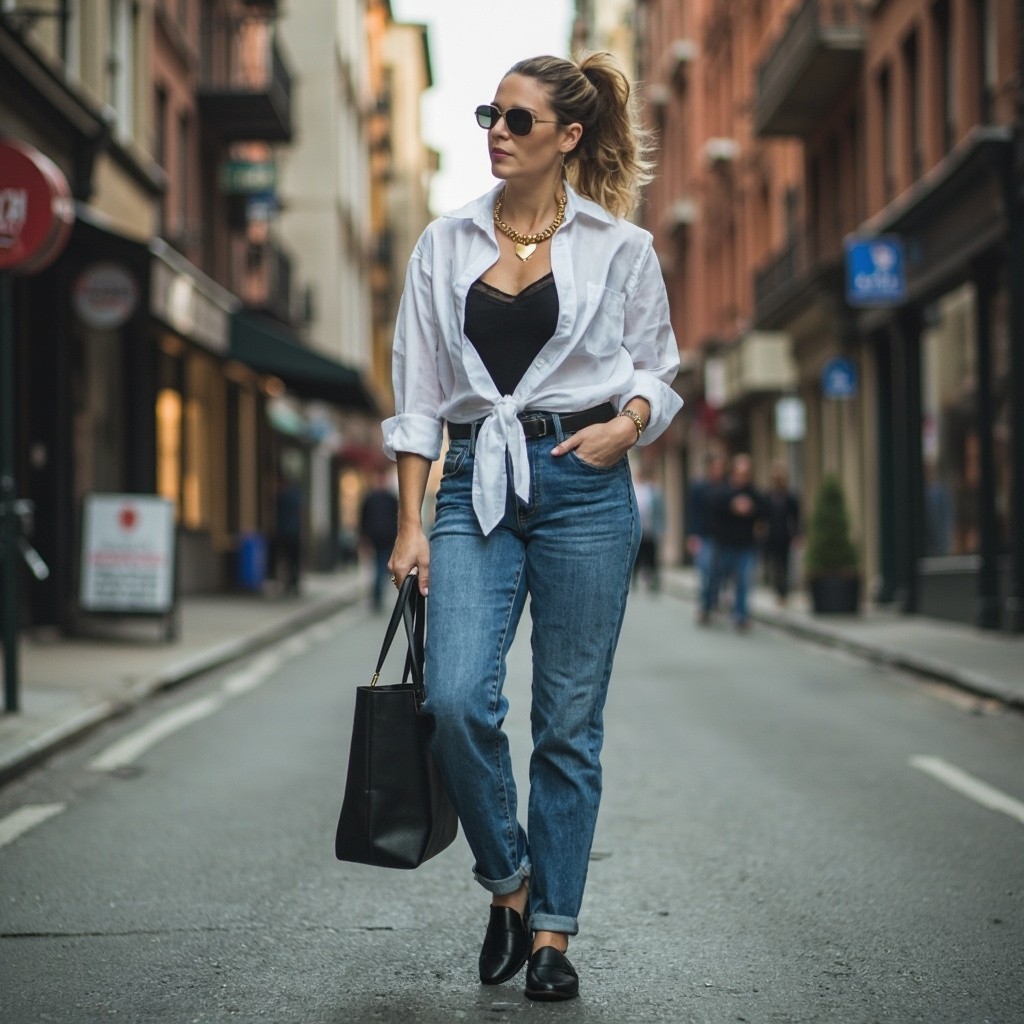 A Fashionable Plus Size Woman on City Street