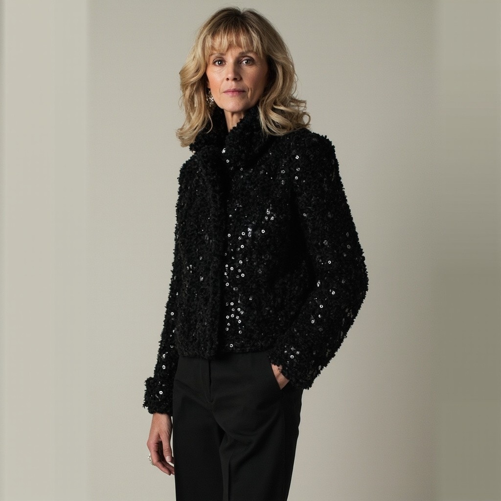 A Fashionable Woman in Chico's Black Tweed Outfit