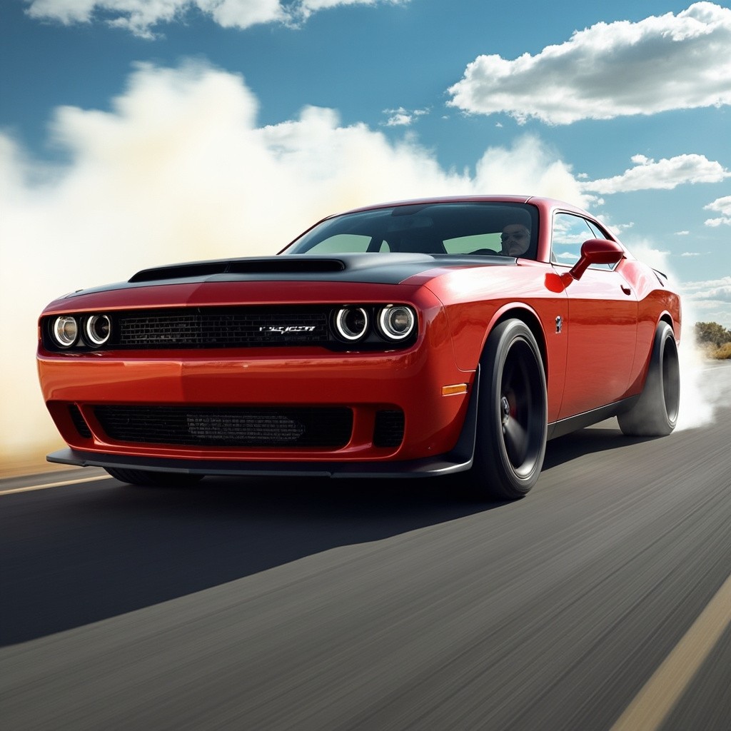 A Fast Dodge Challenger Demon170 on Road