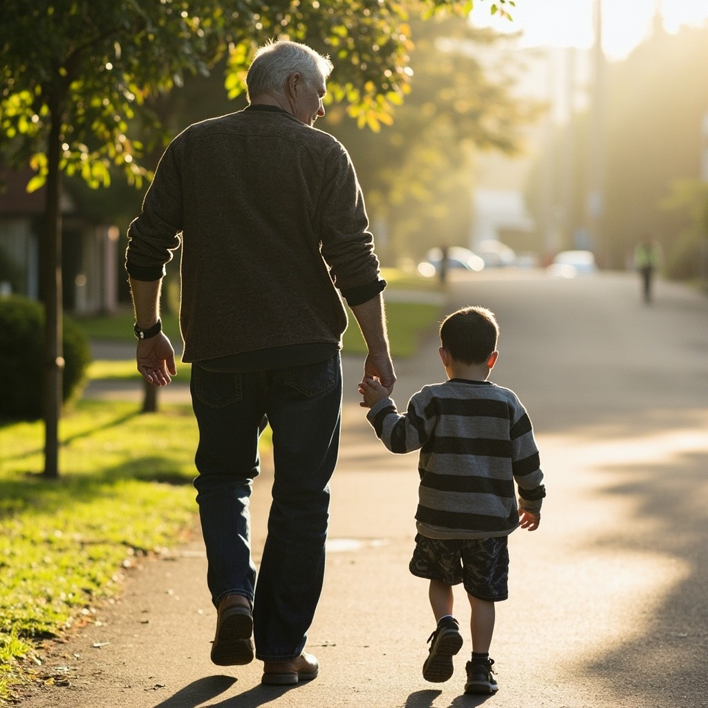 A Father and Son Taking a Walk