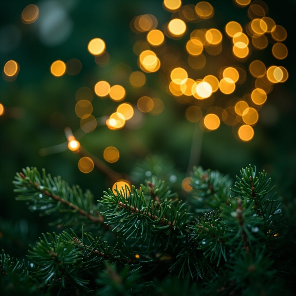 A Festive Golden-lit Christmas Pine Background