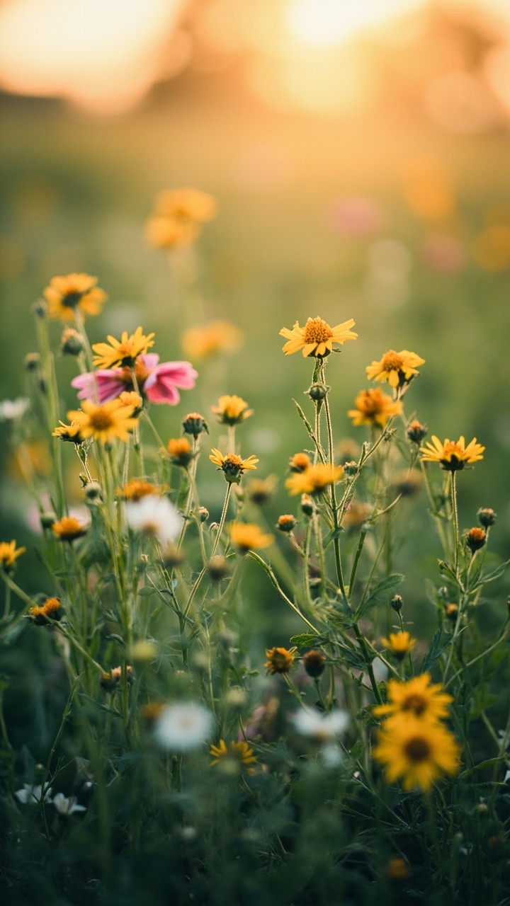 A Field of Wild Flowers from Ground Level