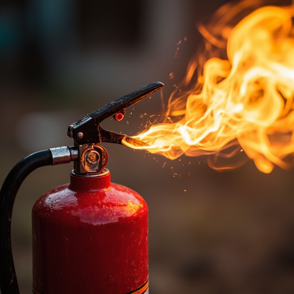 A Fire Extinguisher Dousing Fire from Distance