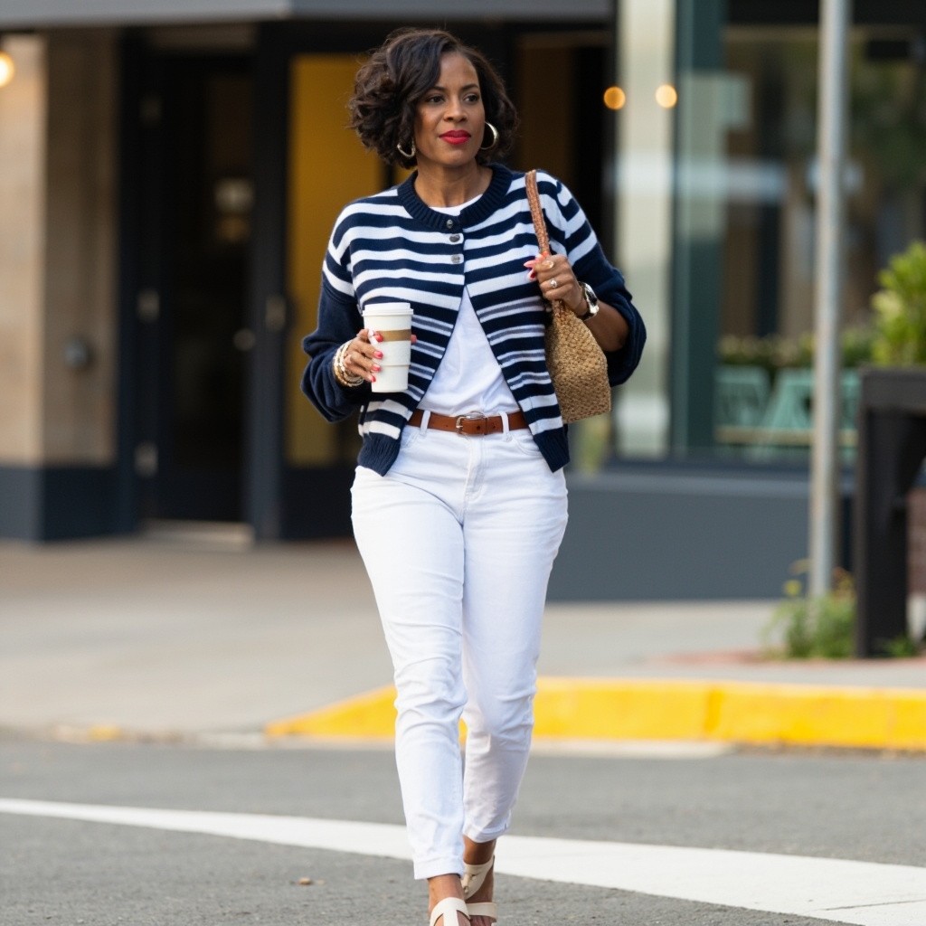 A Fit, Stylish Influencer Strolling with Coffee