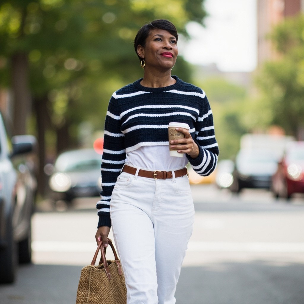 A Fit Influencer in Striped Outfit with Coffee