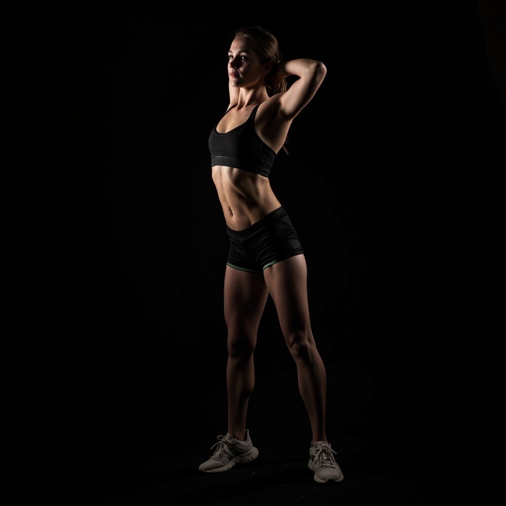 A Fitness Girl Against a Black Background