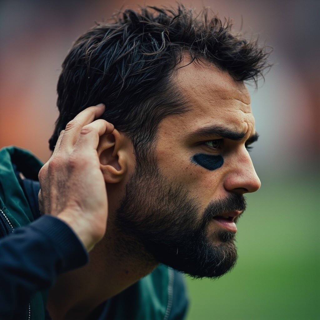 A Football Player Listening to Voices