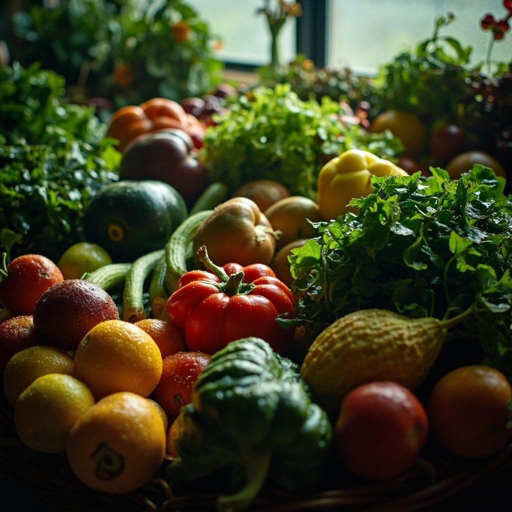 A Fresh Assortment of Vegetables and Fruits Indoors
