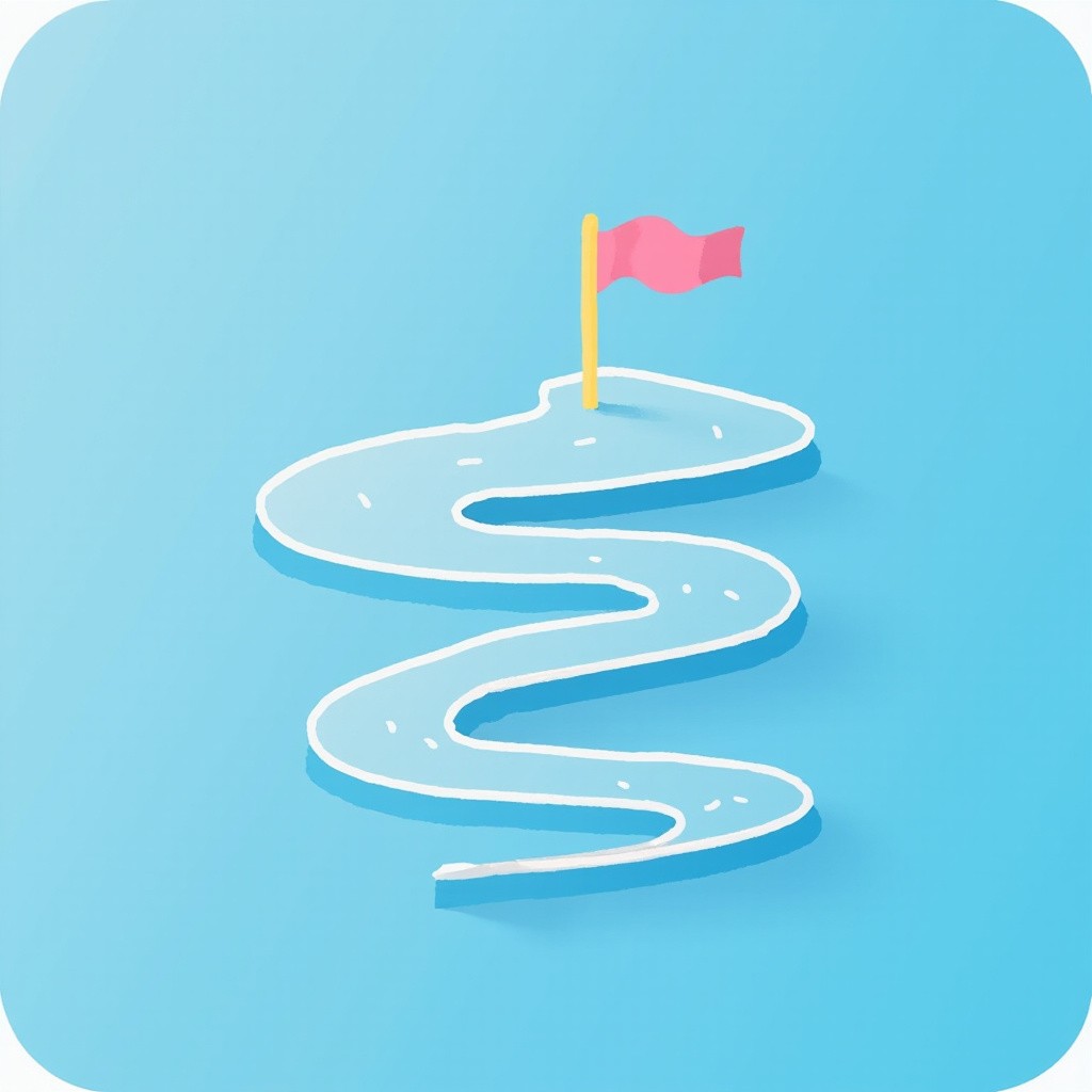 A Friendly Neon Map with Winding Journey Path