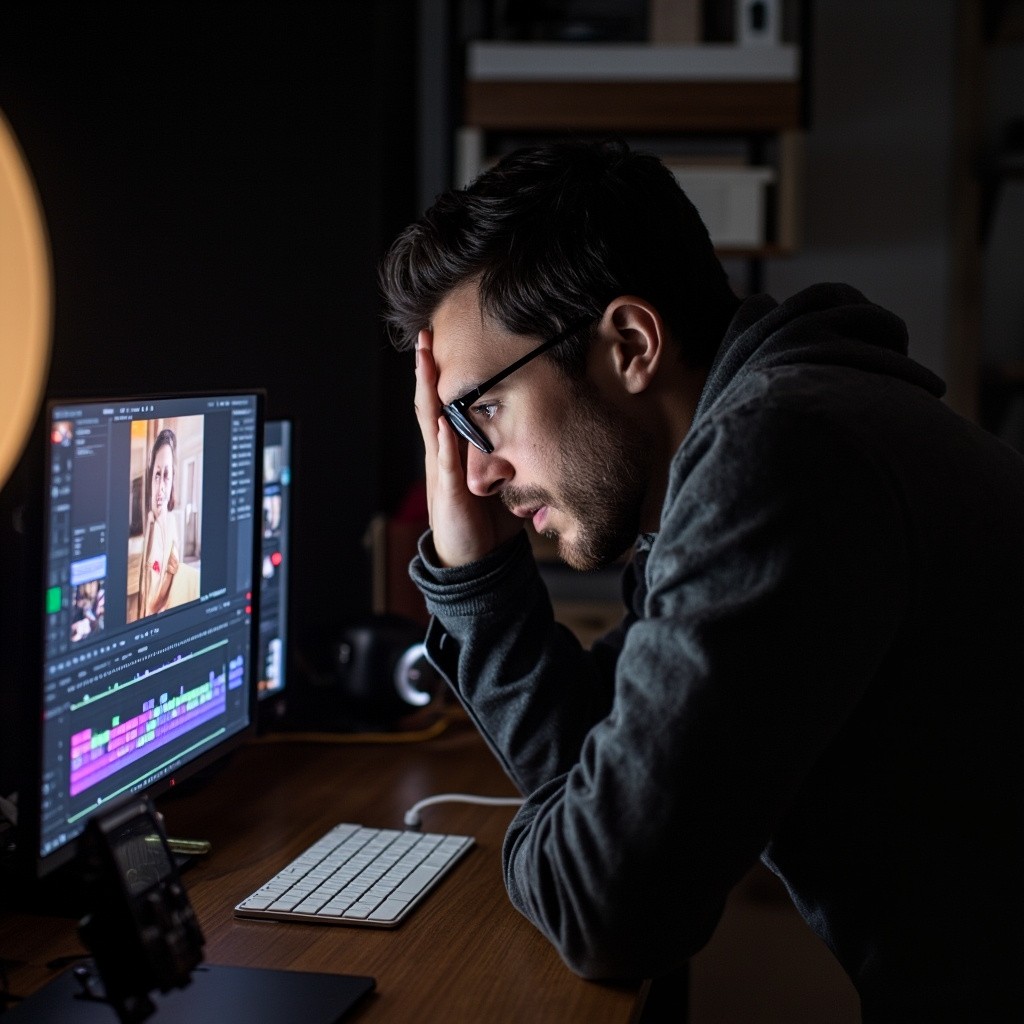 A Frustrated Man Professionally Editing in 3D