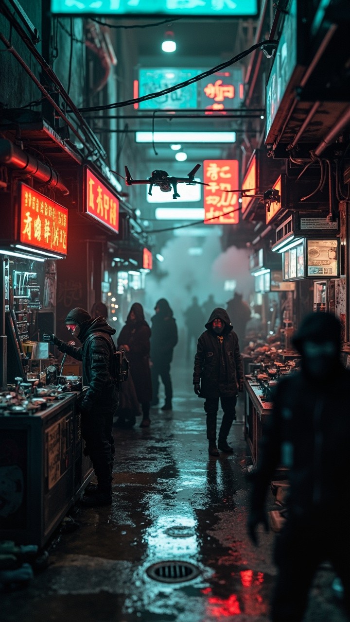 A Futuristic Black Market Alley Scene