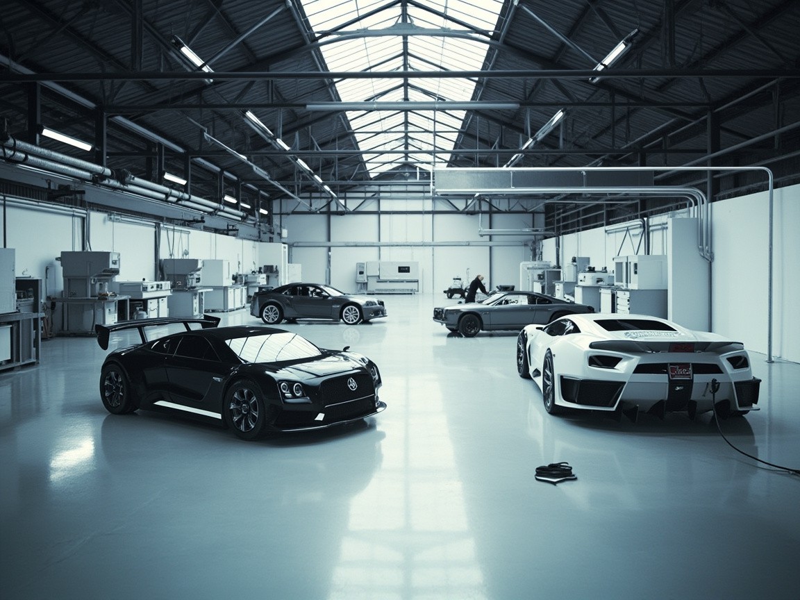 A Futuristic But Minimalist Car Workshop