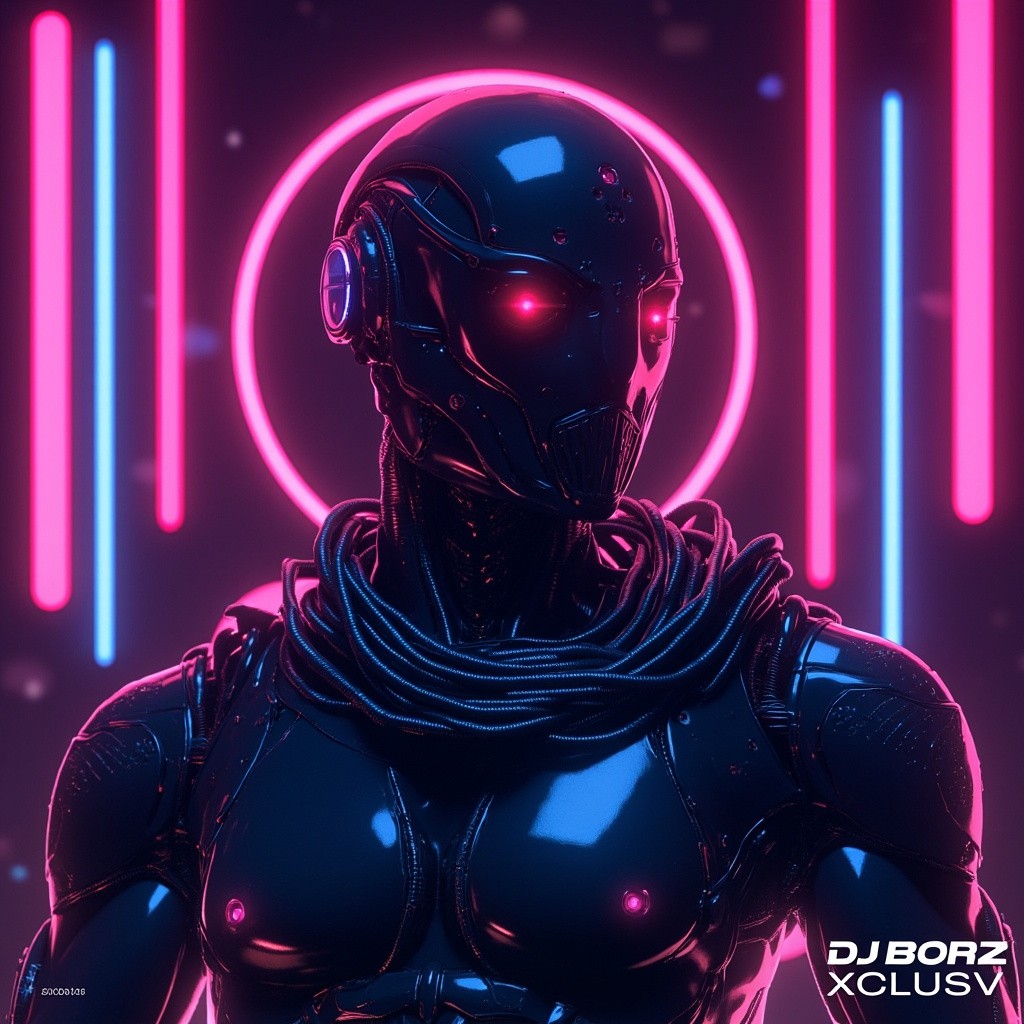 A Futuristic Human DJ with Neon Lights