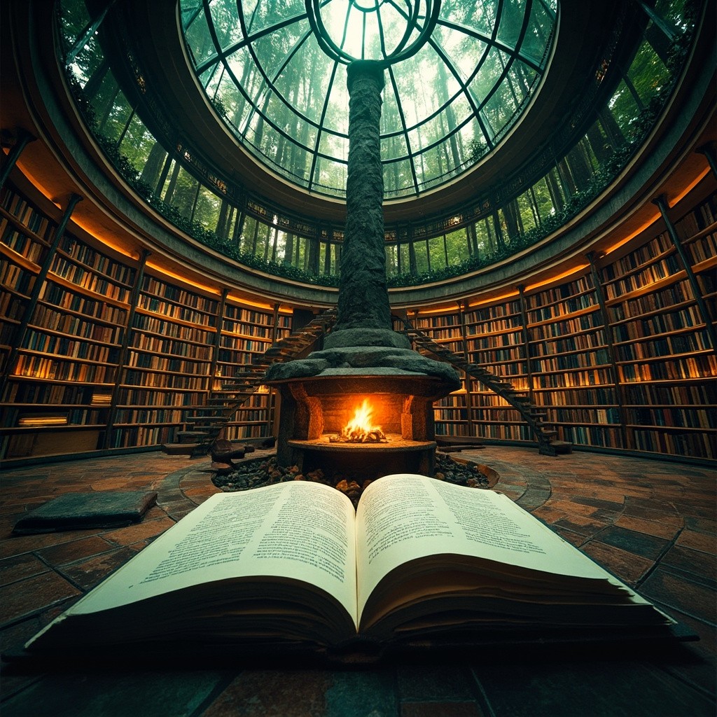A Futuristic Library in a Dense Forest Setting