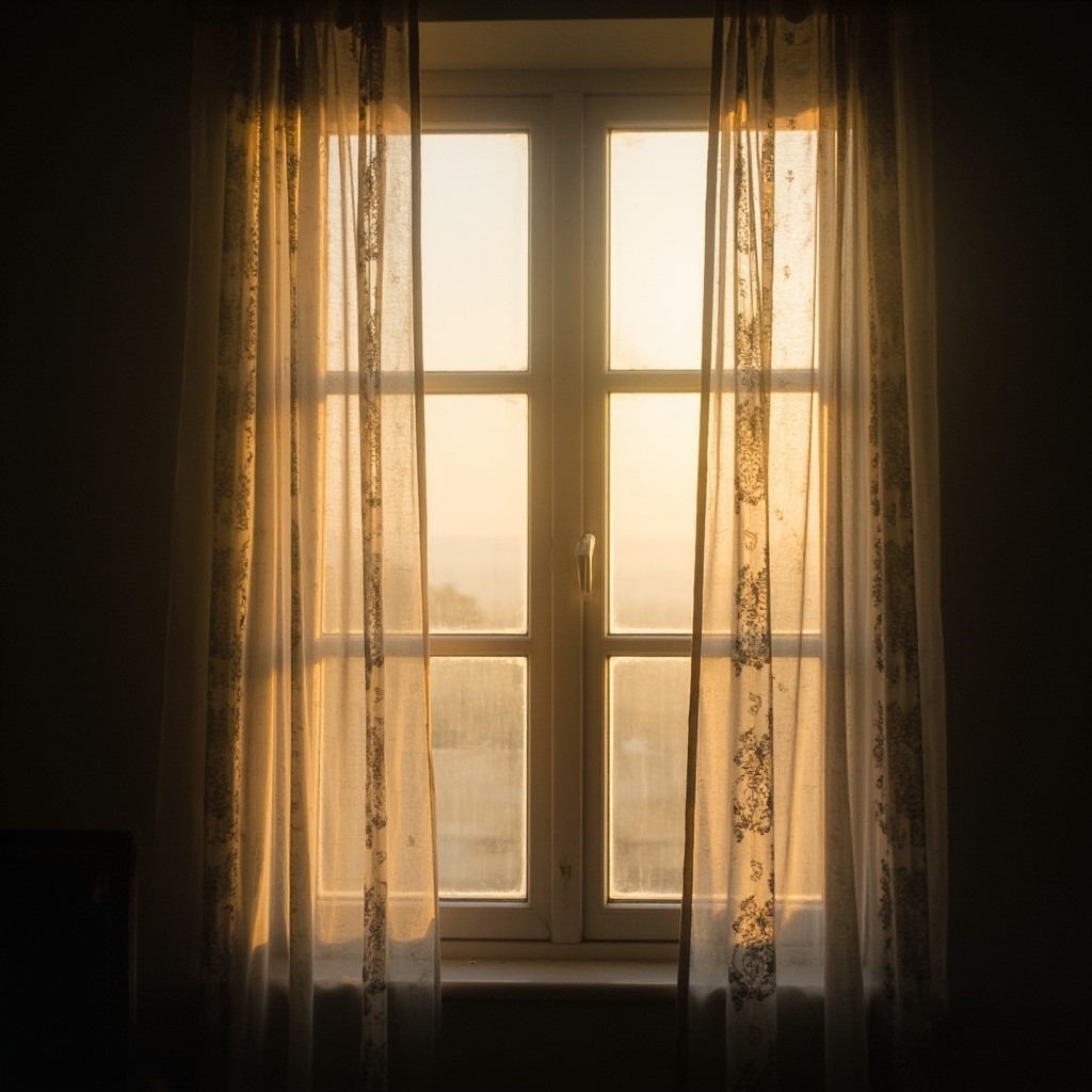 A Gentle Morning Light Through Window Curtain
