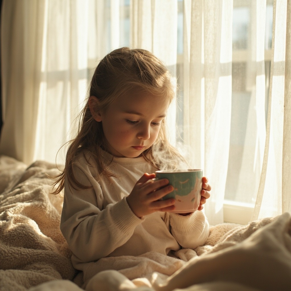 A Girl Enjoying Morning Coffee in Cosy Room