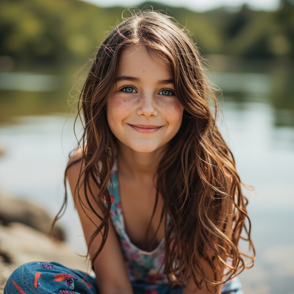 A Girl Relaxing by the River in Comfortable Clothes
