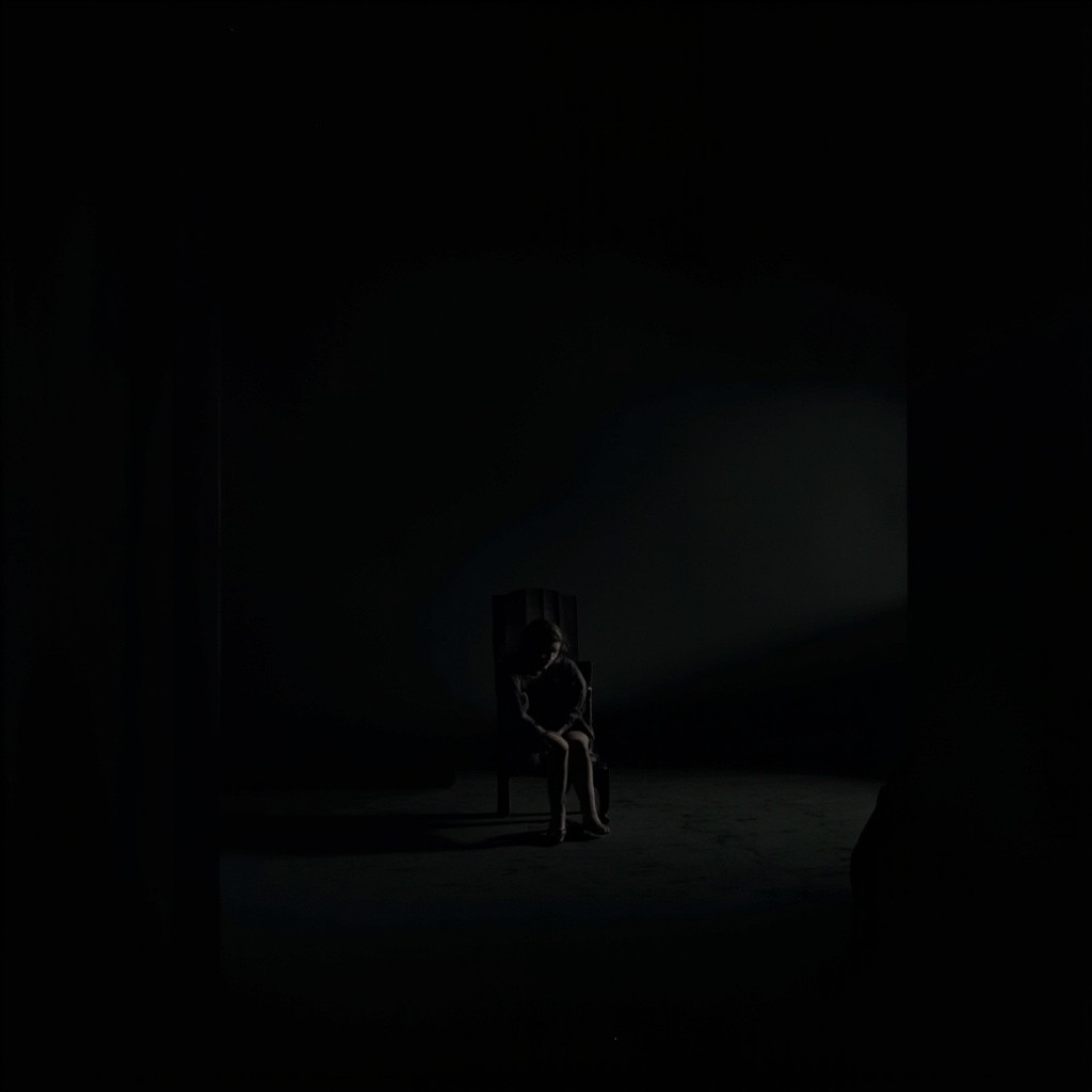 A Girl Sitting Alone in a Dark Room