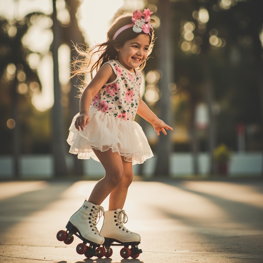 A Girl Smiling on Roller Skates