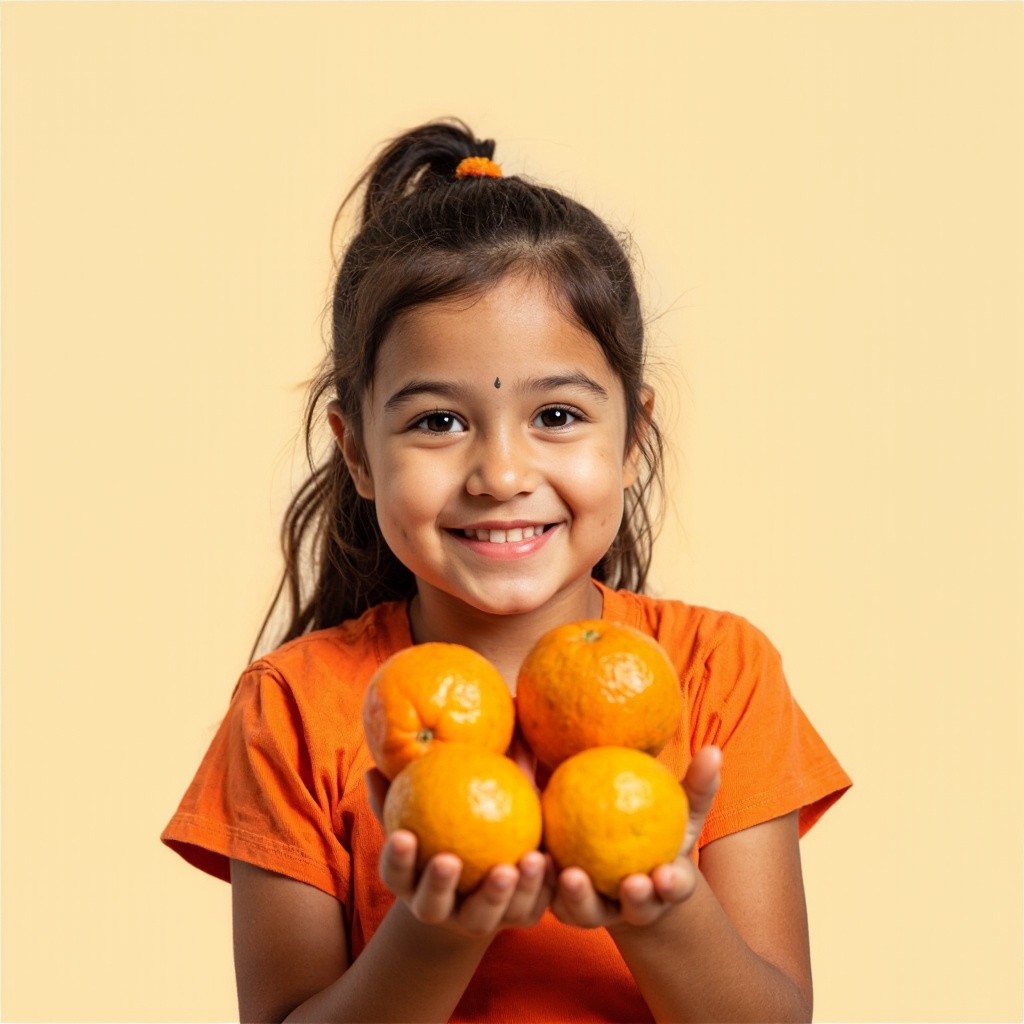 A Girl Smiling with Oranges in her Hands