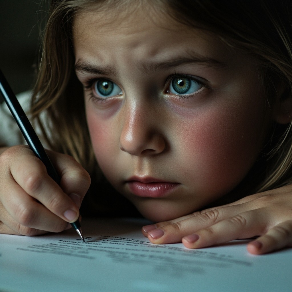 A Girl with Gray Eyes Writing a Teary Letter