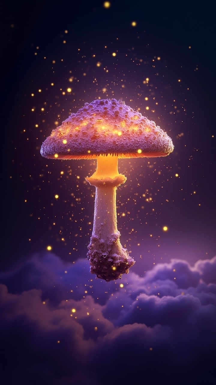 A Glowing Mushroom Floating in Celestial Atmosphere