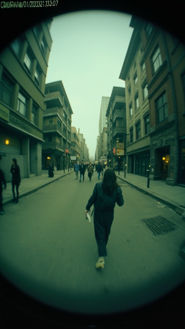 A Grainy CCTV Footage of a Street Walk