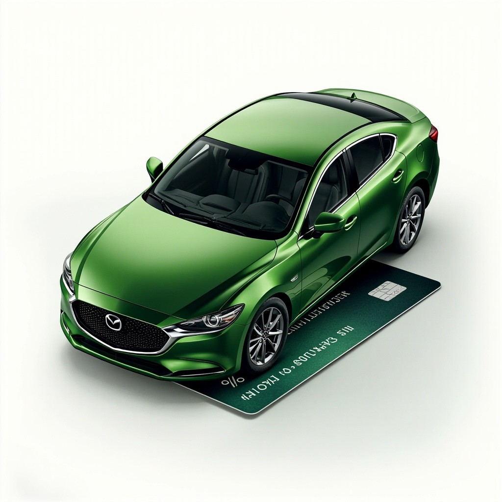 A Green Mazda 6 Standing on Credit Card